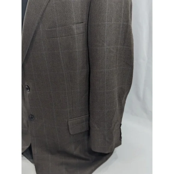 Jos. A Bank Blazer Coat Sport Jacket Silk Camel hair Window Pane 46R (22 Sleeve